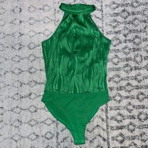 NWT Green High-neck Textured Bodysuit L